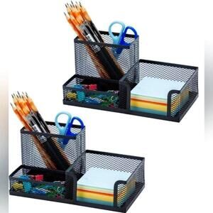2 Pack Black Pen Holder - Mesh Desk Organizer